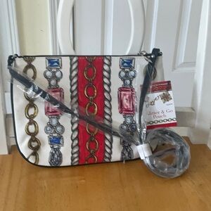 Brighton Chain Print Crossbody Bag - Red and White
